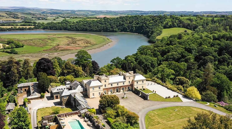 01 Aerial View of Pentillie Castle Estate above the River Tamar by Kite Vision